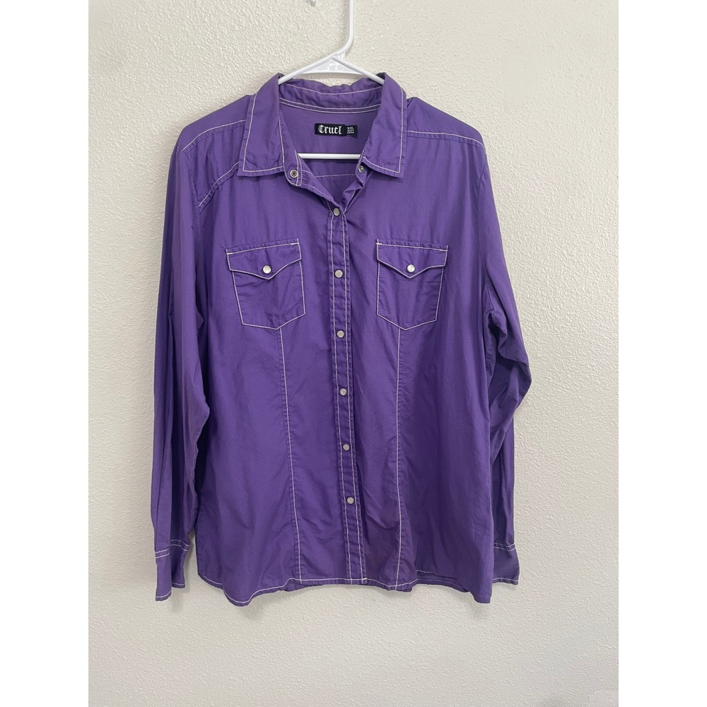 Cruel Girl Western Shirt Women XXL Purple Fair Pearl Snap Contrast Stitch Cotton
